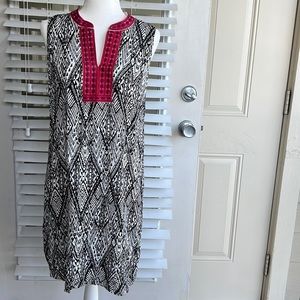 Tribal Black and White Sleeveless Dress with Red Accents